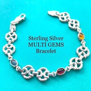Sterling silver bracelet 925 silver blue topaz multi gems Italian made